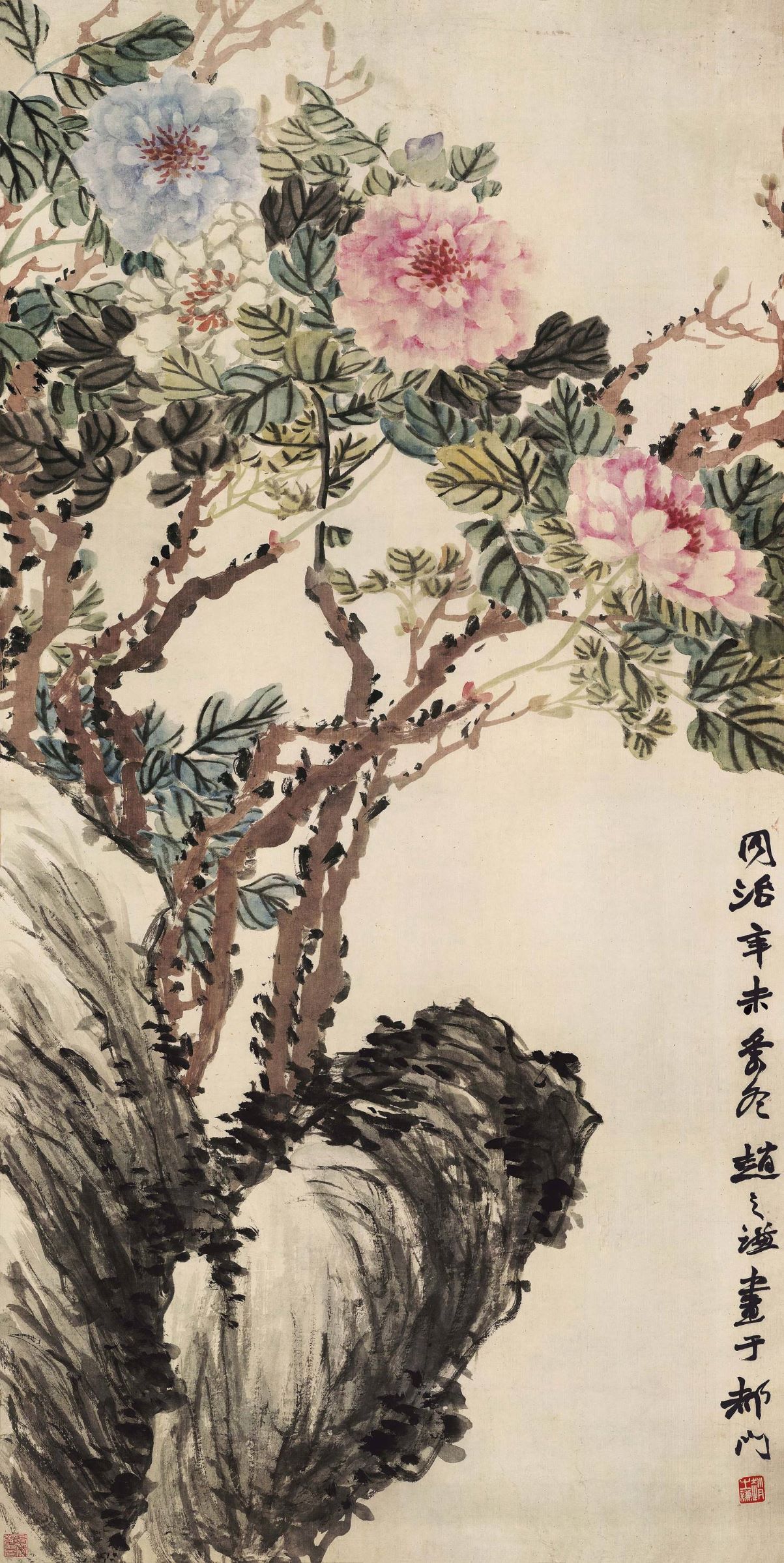 Peony — Qing dynasty (1644-1911) painting by Zhao Zhiqian