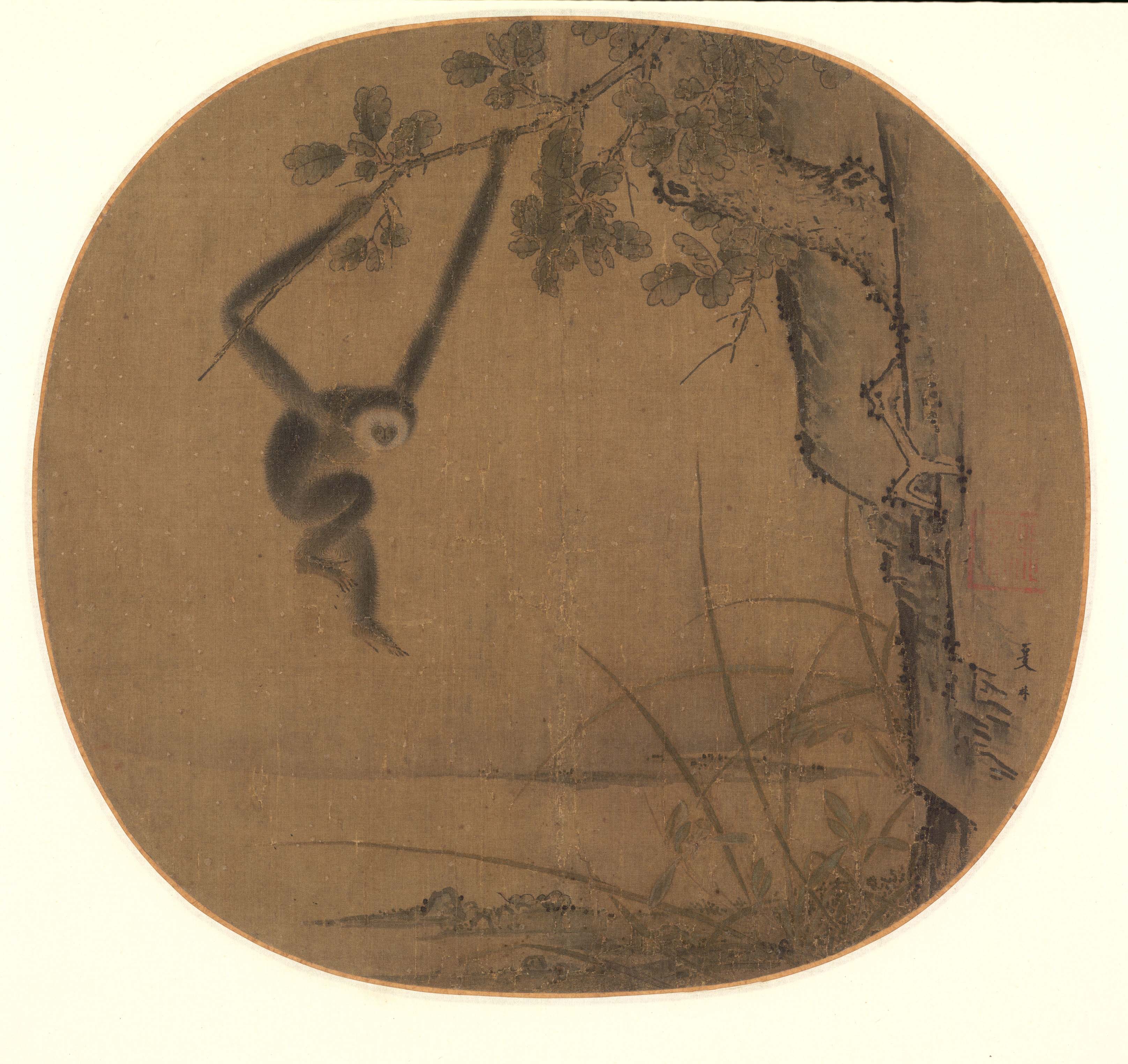 Swinging Gibbon — Song dynasty (960-1279) painting by Xia Gui