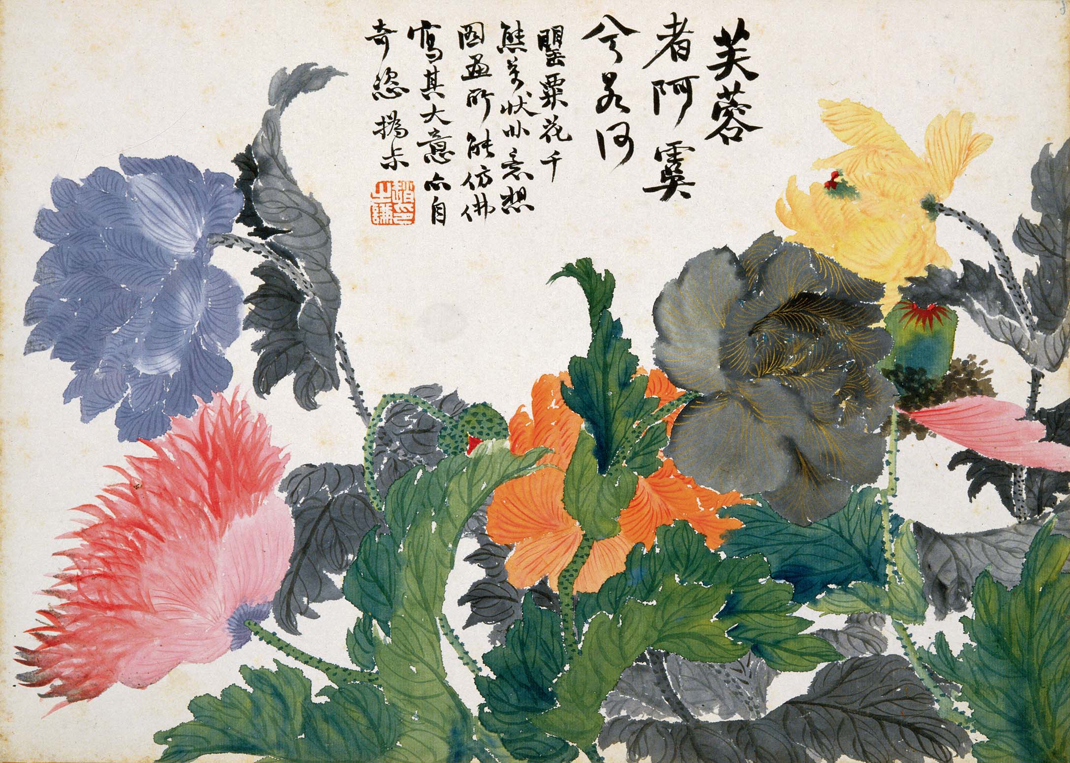 Cotton Rose — Qing dynasty (1644-1911) painting by Zhao Zhiqian