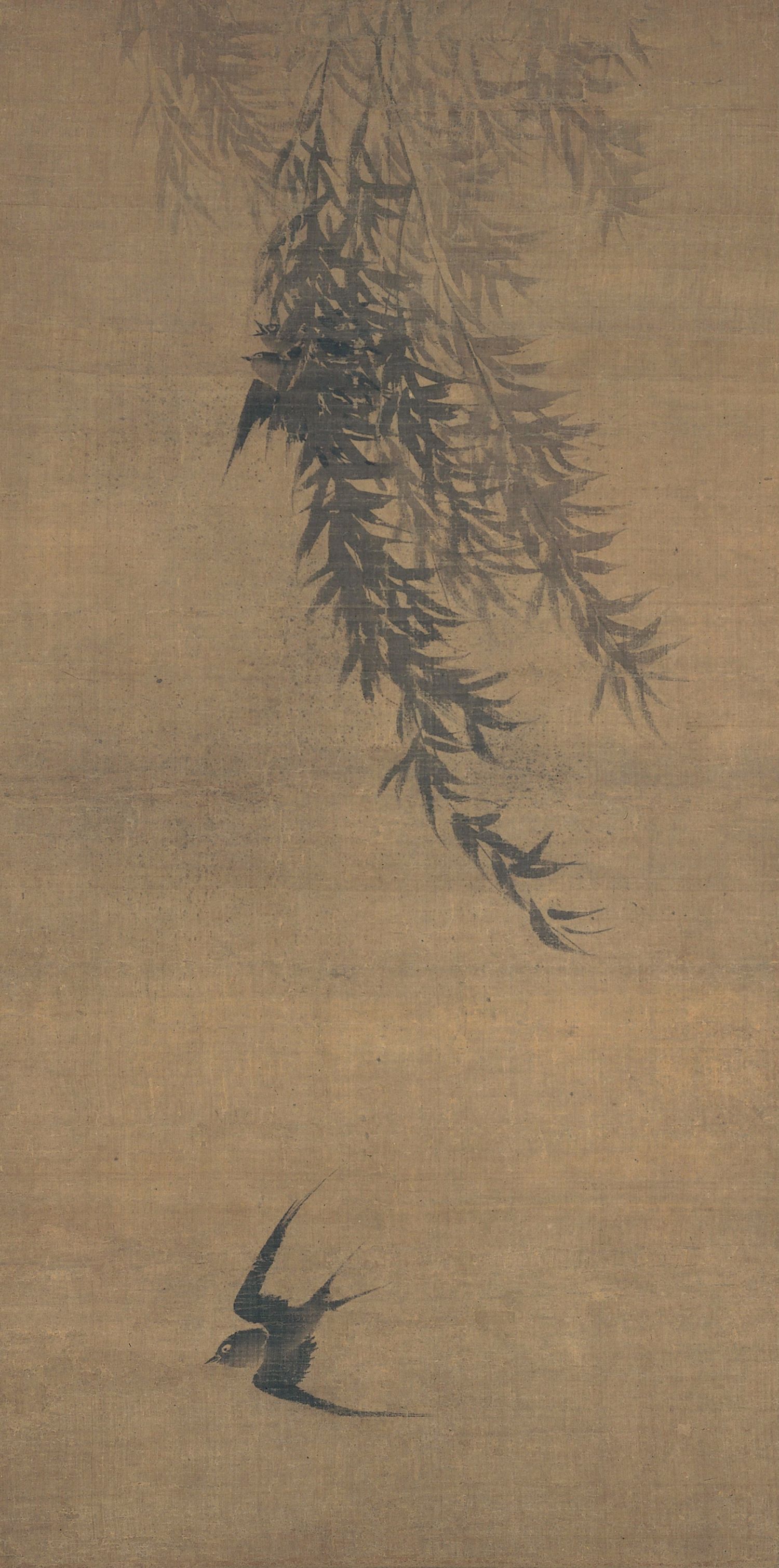 Willow and Swallow — Song dynasty (960-1279) painting by Mu Xi