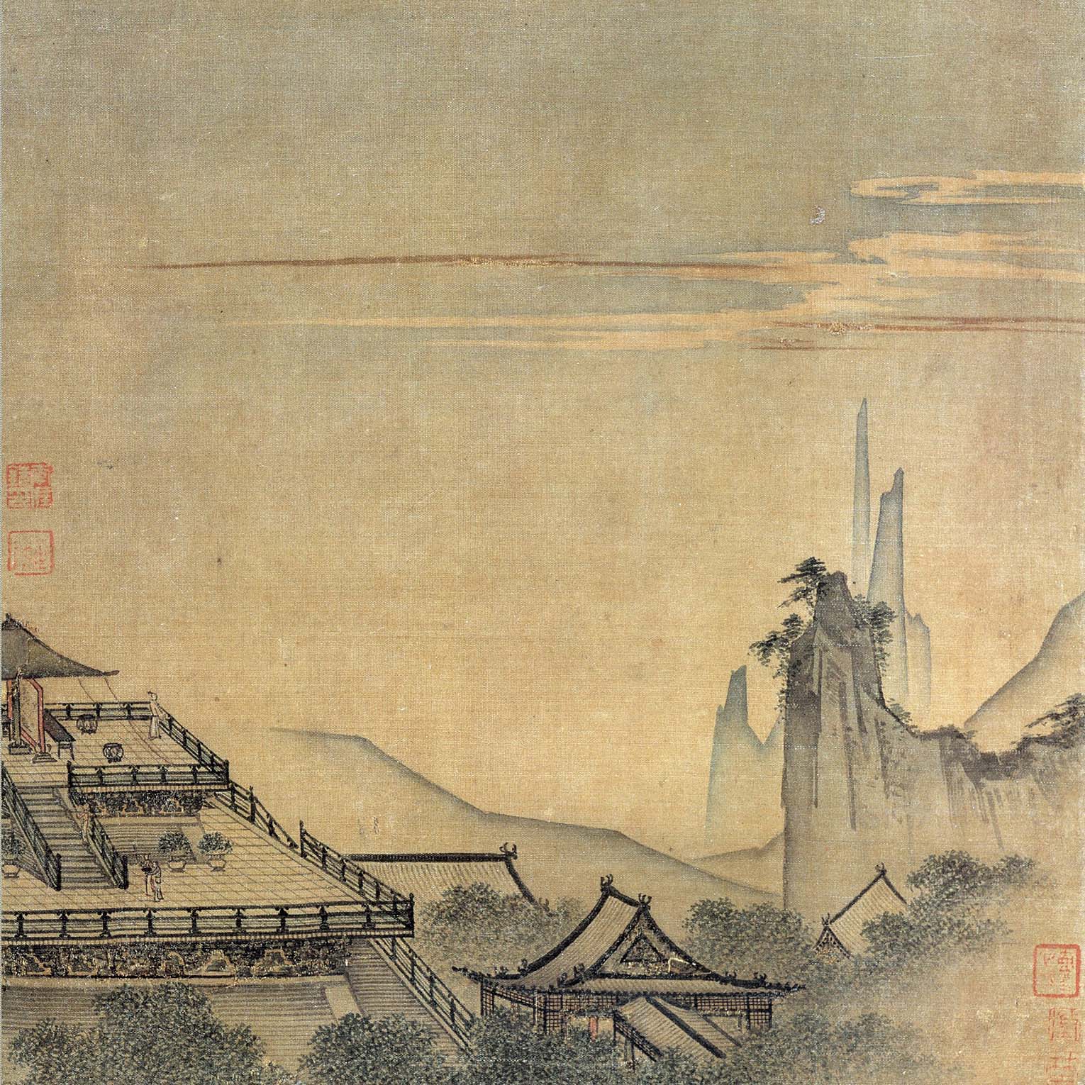Viewing sunset from a palace terrace — Song dynasty (960-1279) painting by Ma Yuan