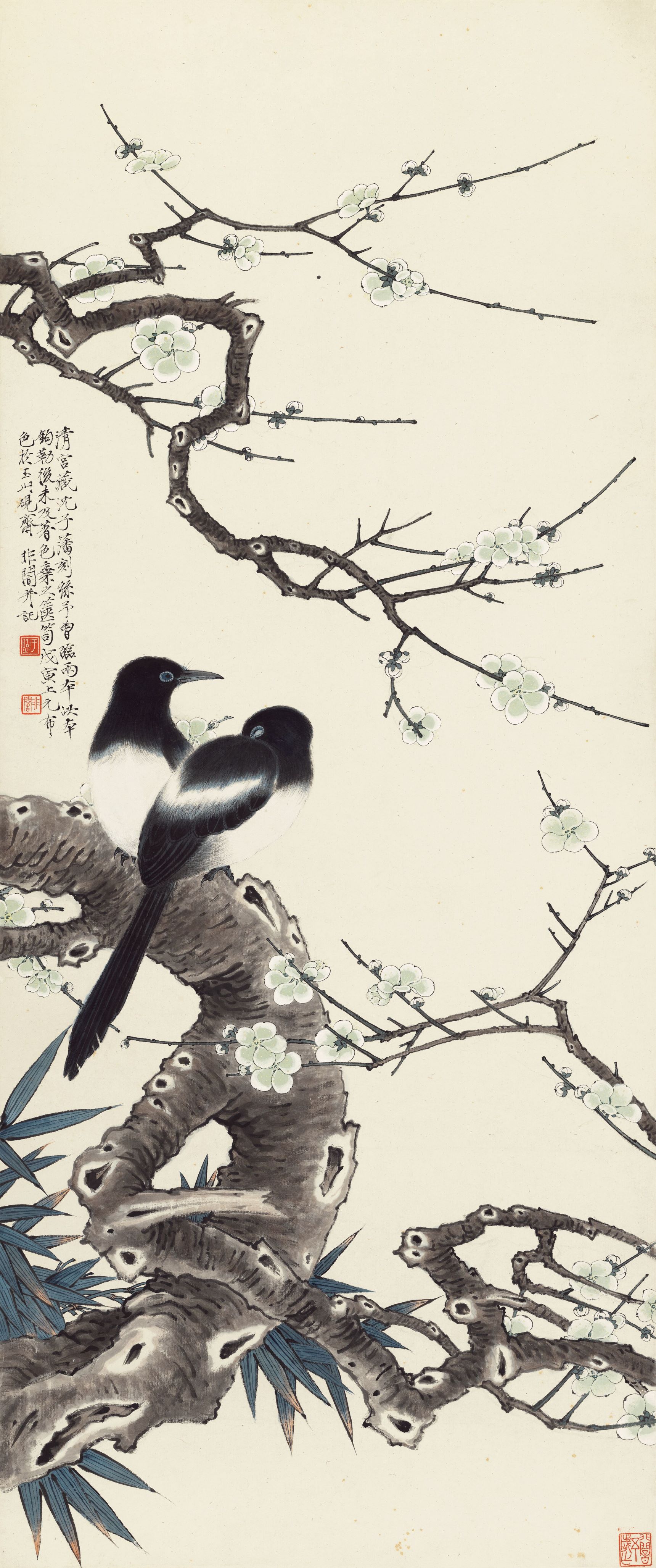 Plum Blossom and Two Magpies — Qing dynasty (1644-1911), Republic (1912-1949) painting by Yu Fei&rsquo;an