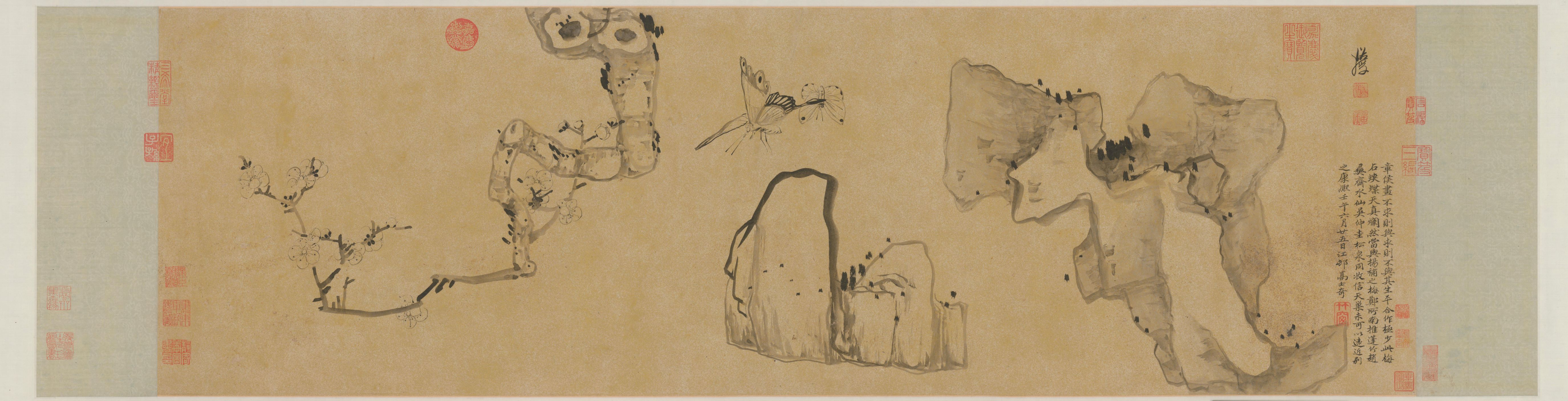 Plum, Rock, and Butterfly — Ming dynasty (1368-1644) painting by Chen Hongshou