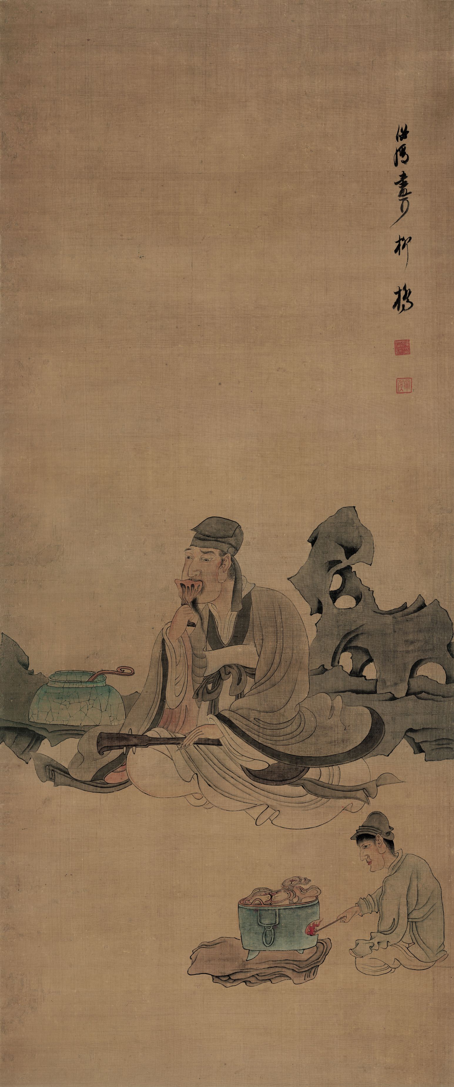 Enjoying Reishi Mushroom — Ming dynasty (1368-1644) painting by Chen Hongshou