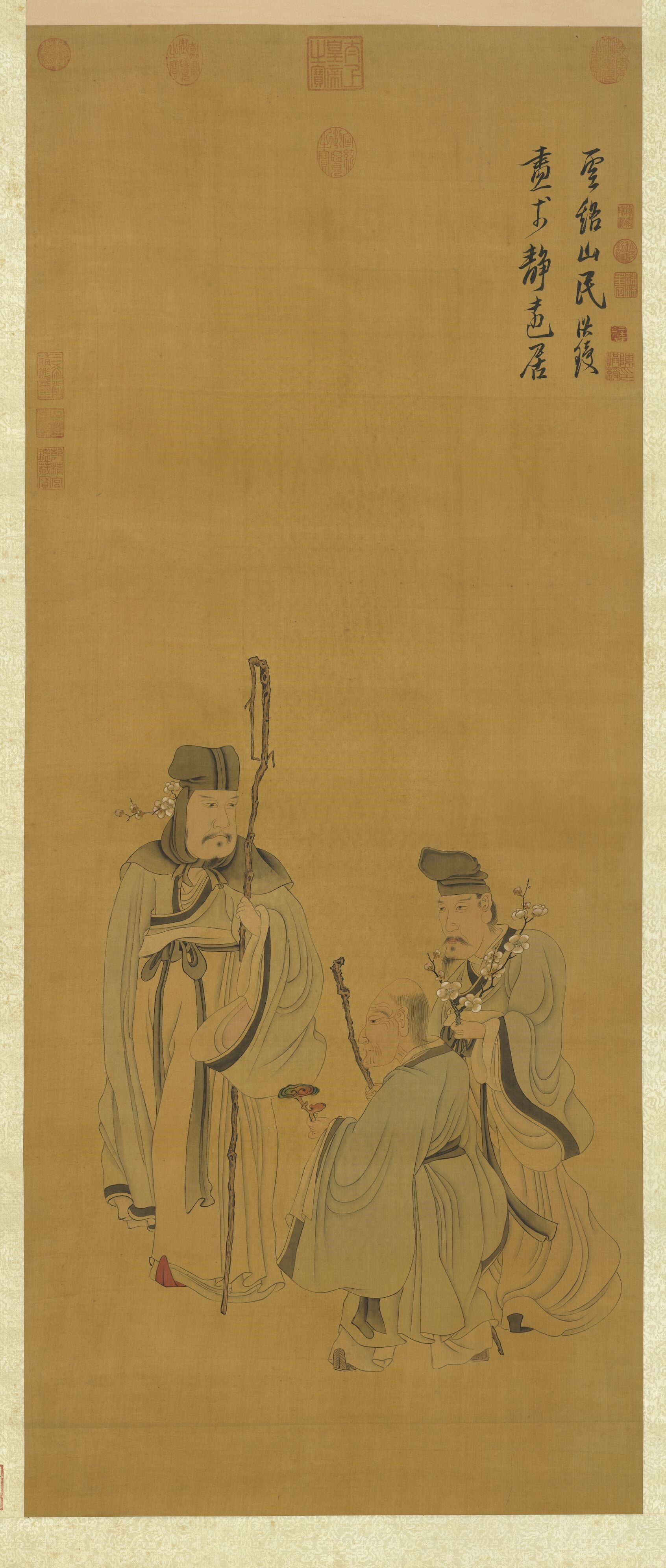 The Gods of Happiness, Prosperity, and Longevity — Ming dynasty (1368-1644) painting by Chen Hongshou