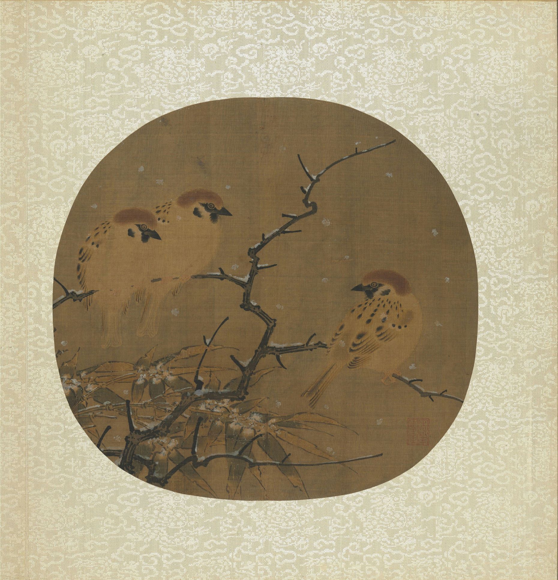Birds on Snowy Bamboo — Song dynasty (960-1279) painting by Anonymous