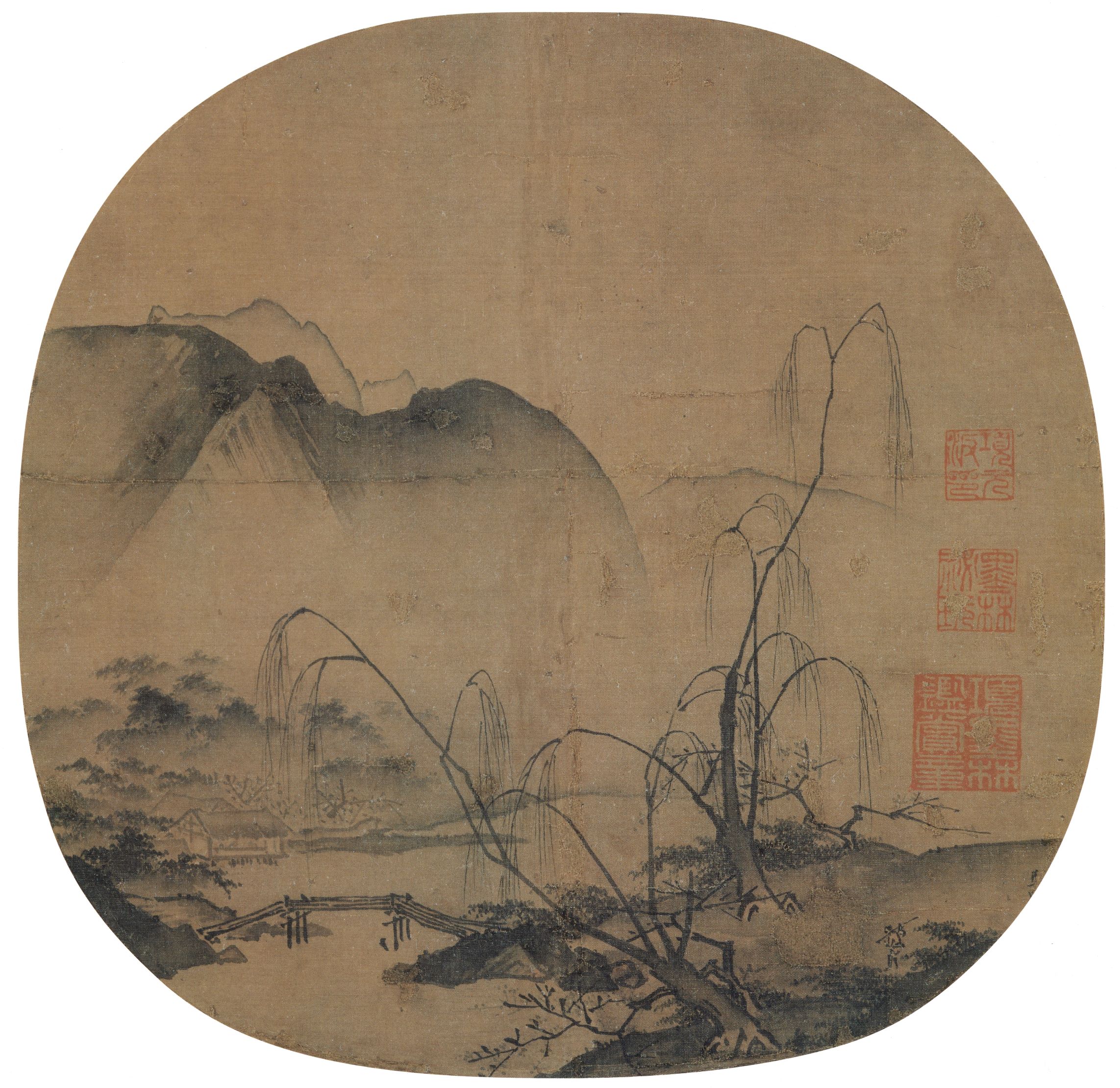 Bare willows and distant mountains — Song dynasty (960-1279) painting by Ma Yuan