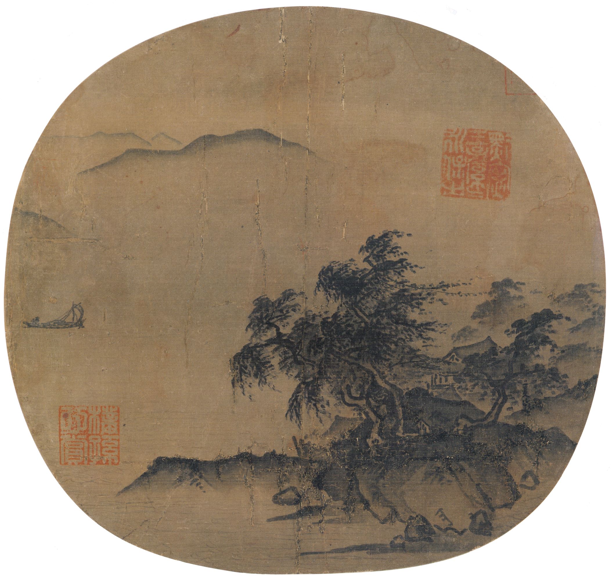 Sailboat in rainstorm — Song dynasty (960-1279) painting by Xia Gui