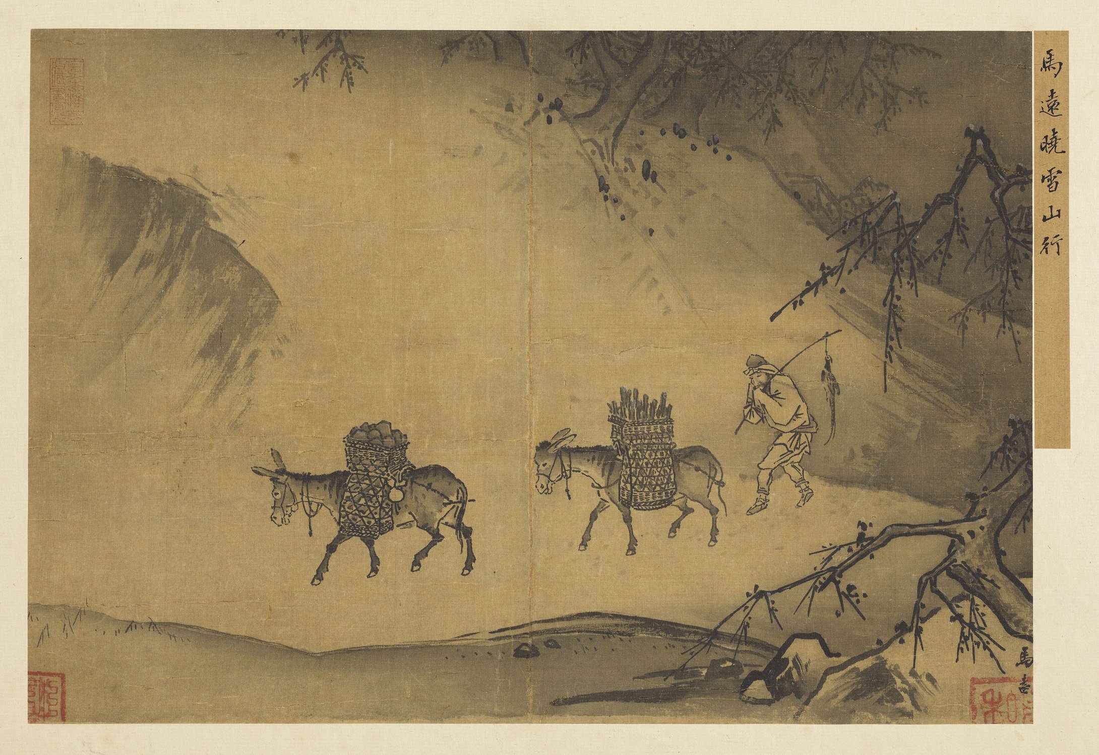 Walking in the Mountains after Snow — Song dynasty (960-1279) painting by Ma Yuan