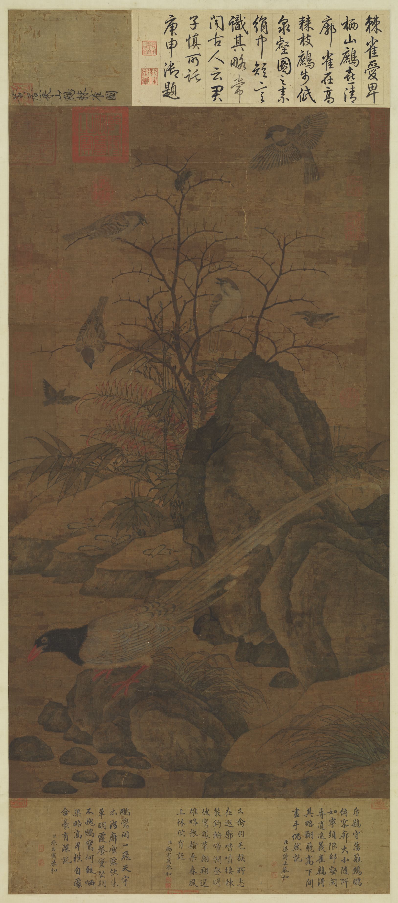 Pheasant and Thorny Shrubs — Song dynasty (960-1279) painting by Huang Jucai