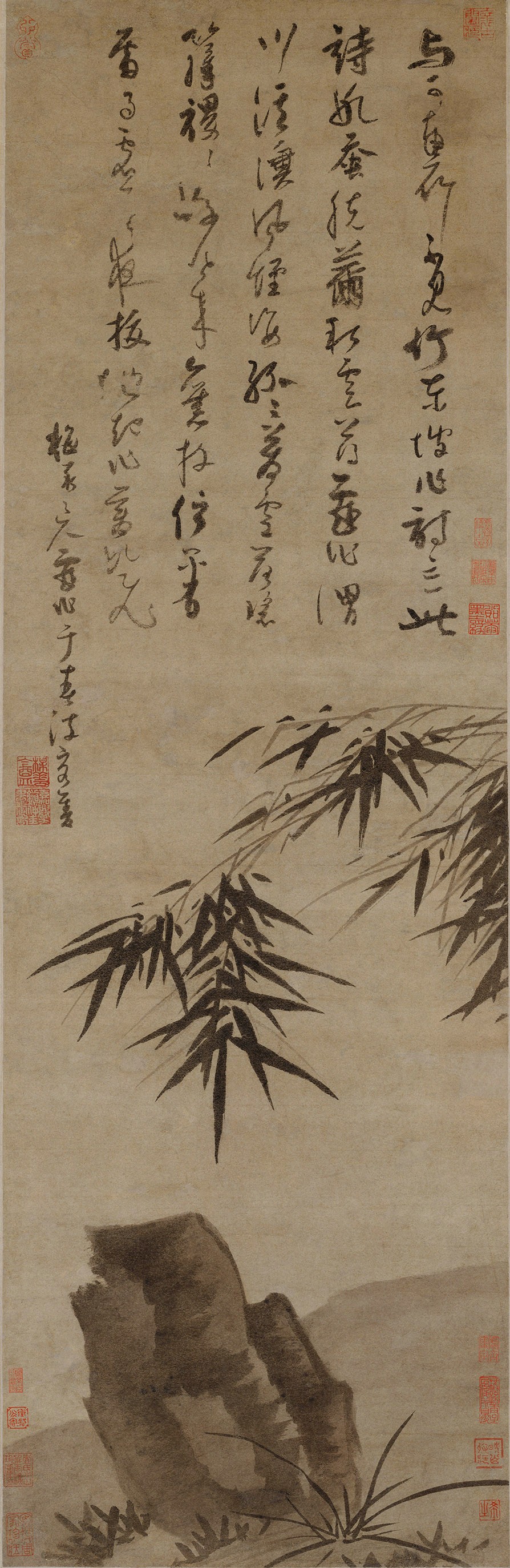 Bamboo and Rock in Ink — Yuan dynasty (1271-1368) painting by Wu Zhen