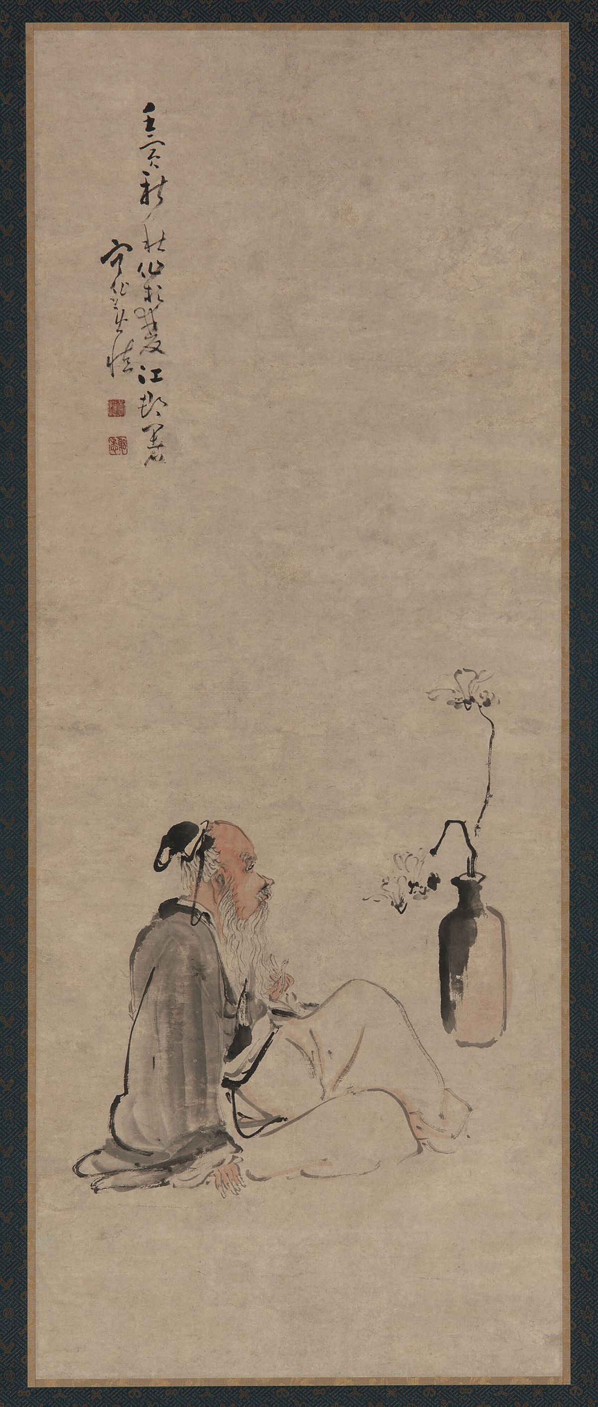 An Elder Contemplating Blossoms — Qing dynasty (1644-1911) painting by Huang Shen