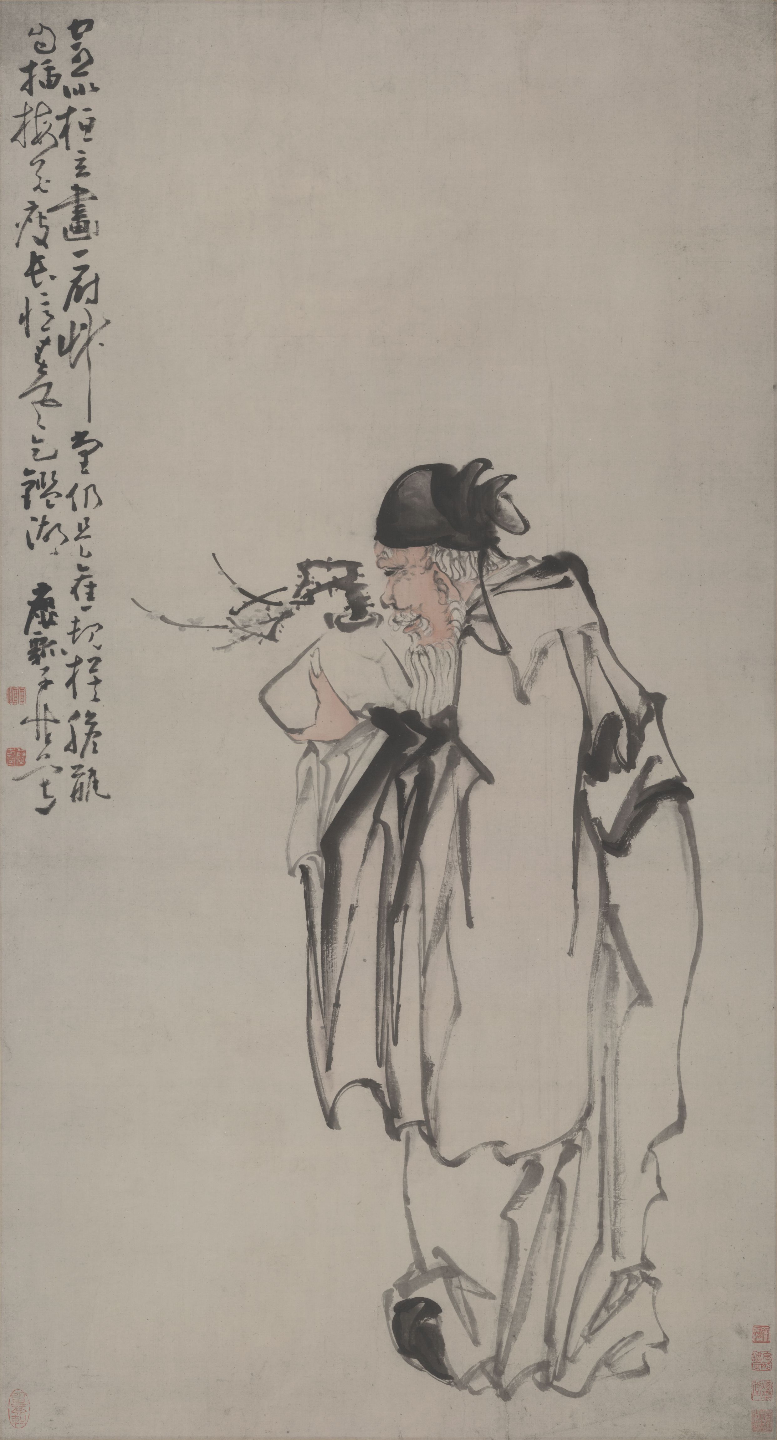 Holding Plum Blossoms — Qing dynasty (1644-1911) painting by Huang Shen