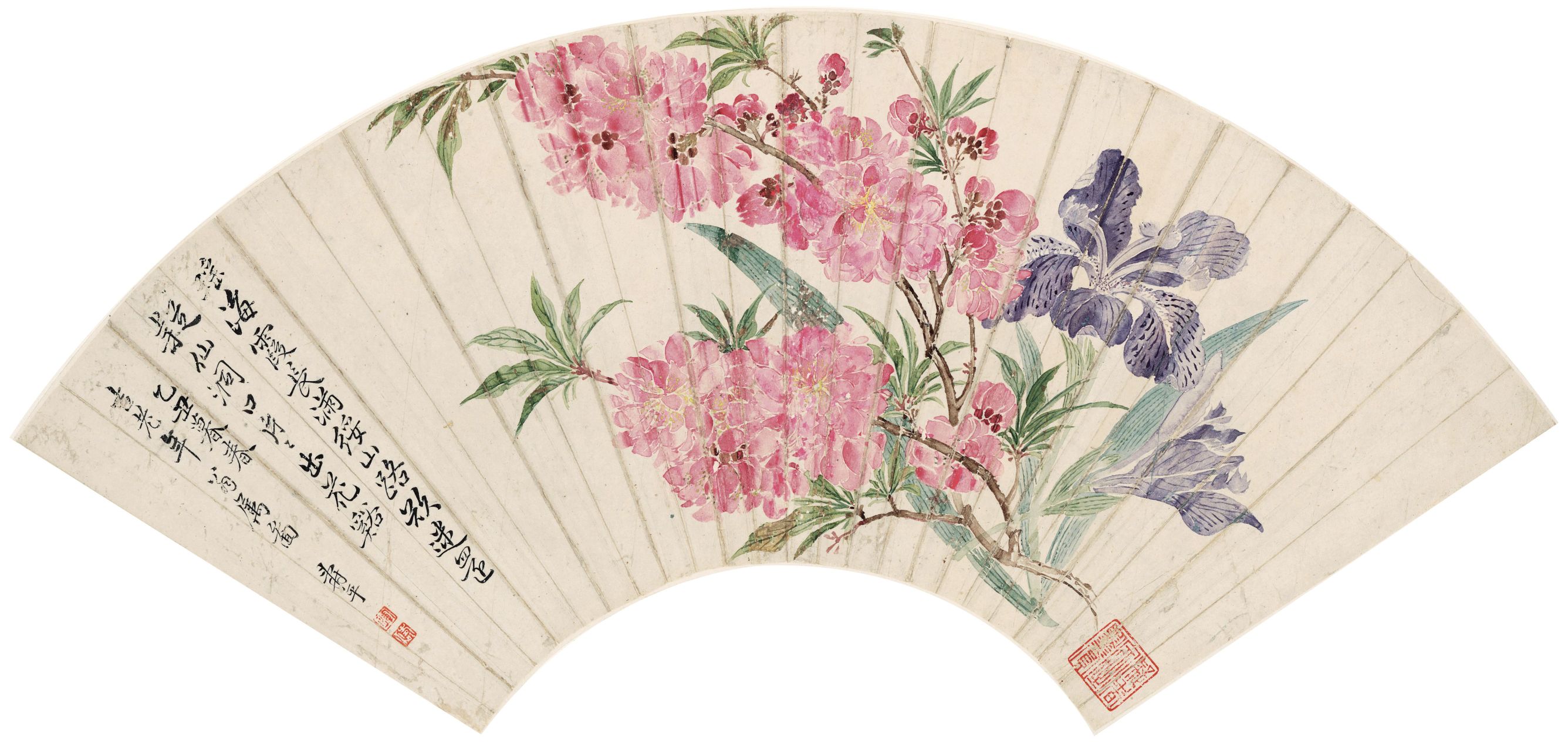 Landscape and Flowers Fan Face Album — Qing dynasty (1644-1911) painting by Yun Shouping