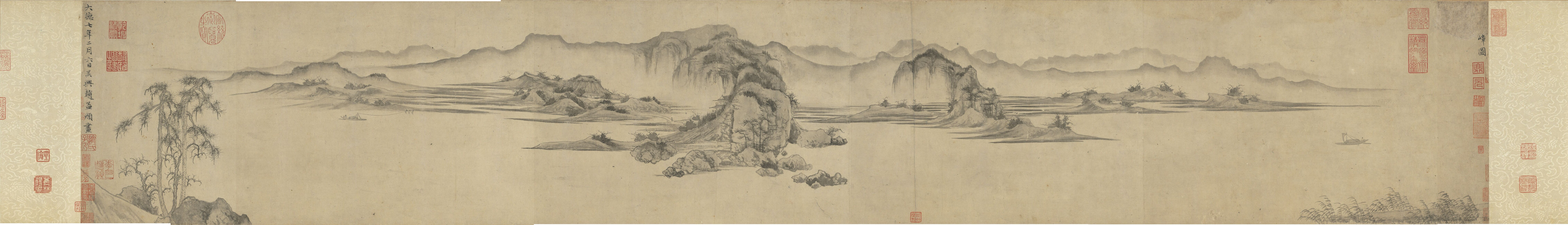 Overlapping Riverbanks, Layered Ridges — Yuan dynasty (1271-1368) painting by Zhao Mengfu